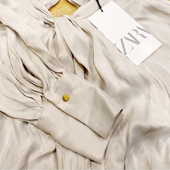 NWT ZARA Silky Satin Knotted Cream Long Sleeve Dress Formal Minimalist Modern - Picture 13 of 14